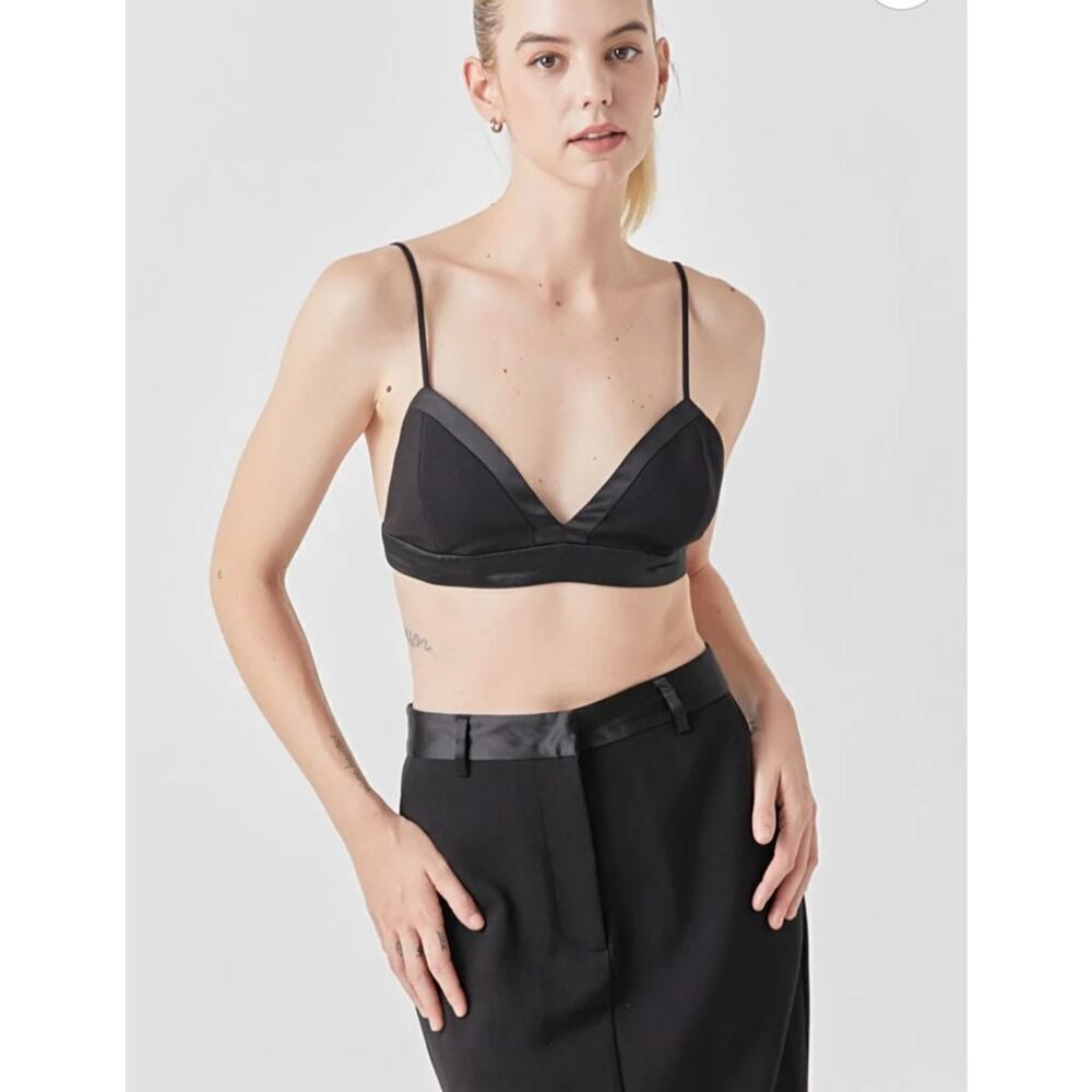 Grey Lab Woman Black SATIN CONTRAST BRA TOP, Size Small